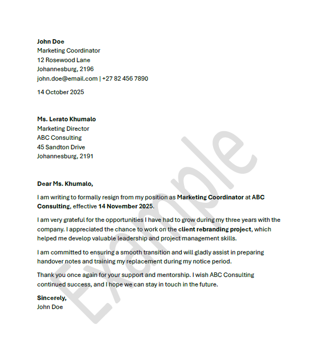 Resignation Letter - Template